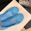 One-pedal Blue Ballet Flat Shoes Women's 2025 New Satin Gentle Bow Round Head Flat Shoes