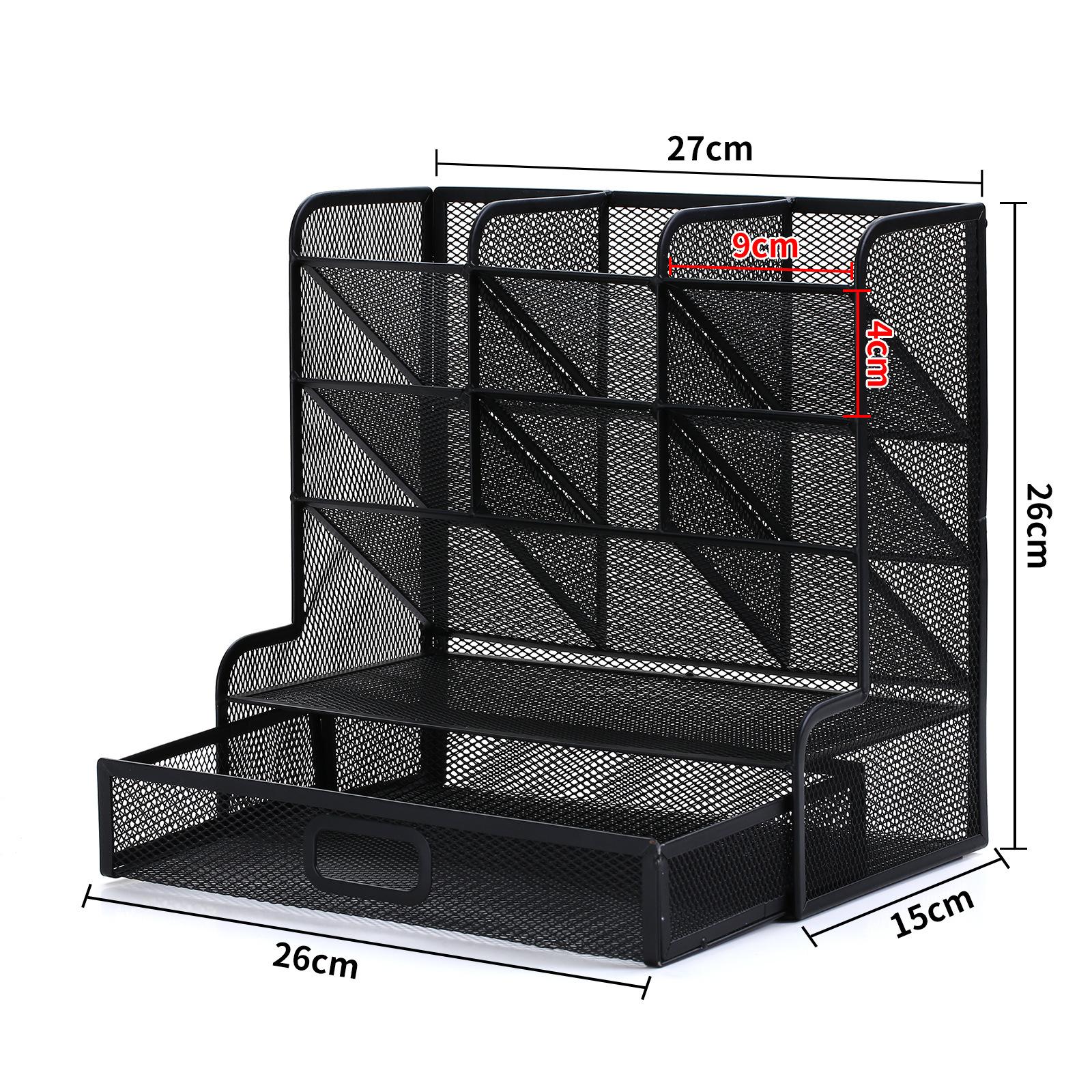 Сетчатый ящик для хранения ручек, настольный многофункциональный держатель для ручек, канцелярские аксессуары, ящик для хранения художественного стола с ящиком для офиса 6-10 Cells чёрный
