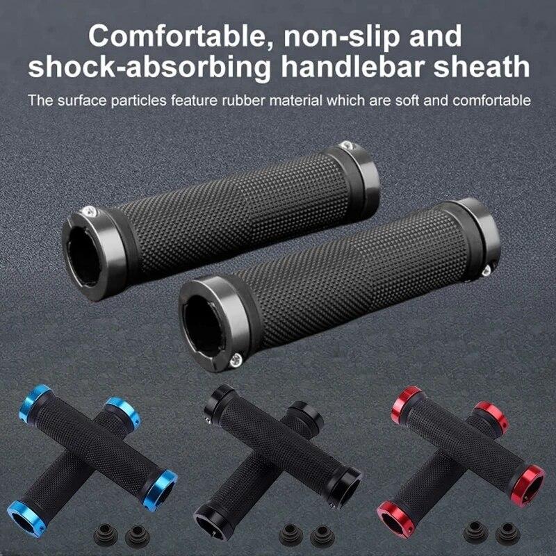 Bicycle Rubber Grips Alloy Lock Non-Slip Rubber Bicycle Handlebar Grips Double Aluminum Lock On Locking Bicycle Handlebar Grips