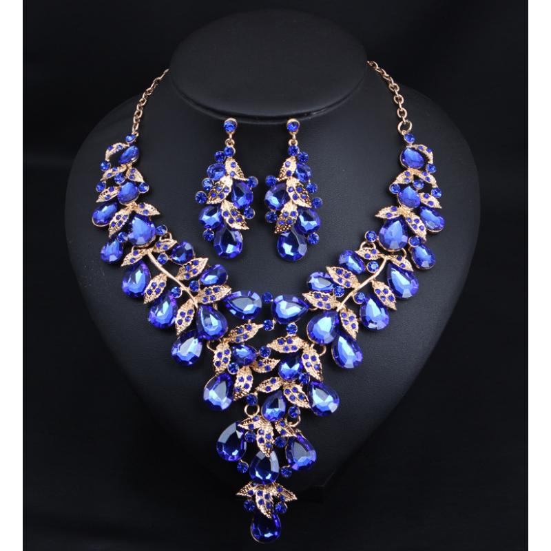 European and American Minimalist Bride Diamond Necklace Earrings Set Dress Wedding Banquet Female Accessories