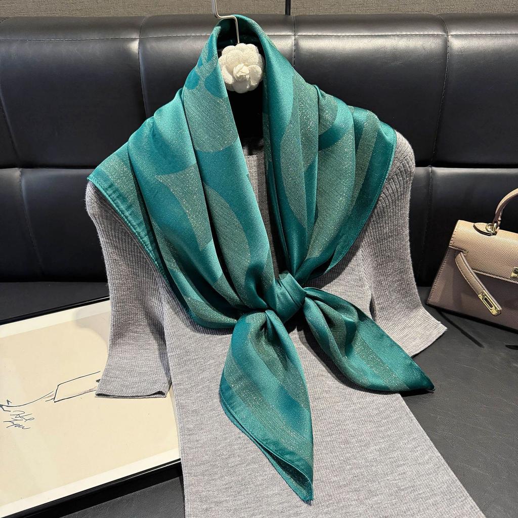 Spring 90Cm Classic Fashion Versatile Shawl Women'S Shade Dust-Proof Camellia Tencel Cotton Silk Scarf