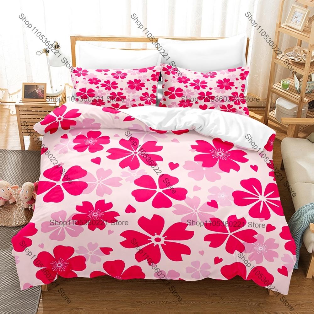 Japanisches Kirschblüten-Bettwäscheset Einzelbett Zweibettbett Vollgröße Queen-Size King-Size Bettwäscheset Schlafzimmer für Erwachsene Bettbezug-Sets Anime-Bettwäscheset