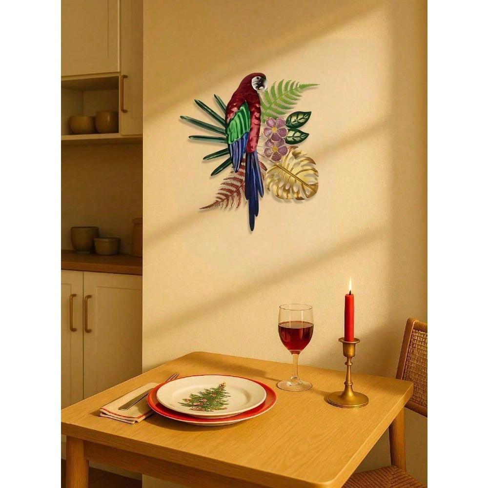 Vintage Metal Parrot Wall Art, Tropical Floral Colorful Bird Decor, Bohemian Kitchen Sign, Farmhouse Coffee Shop Hanging, Unique Gift for Women