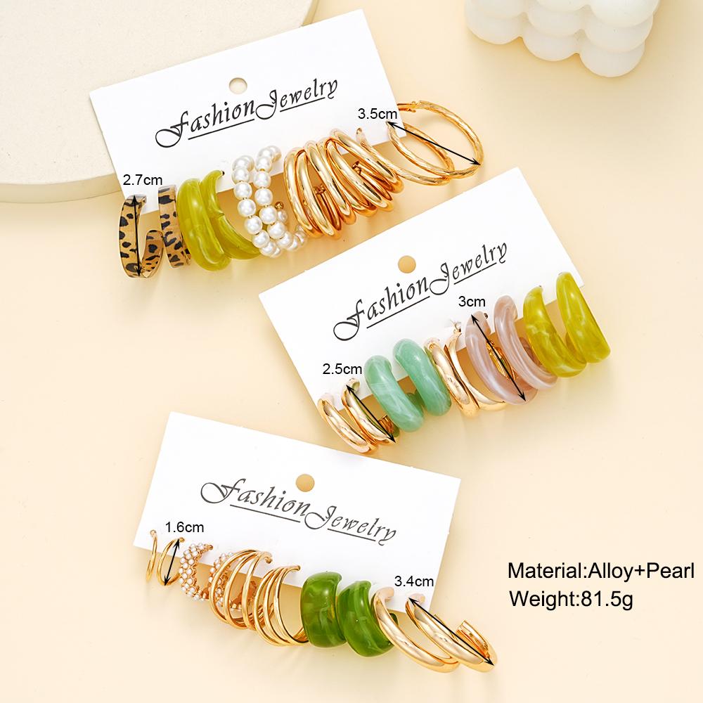 15pcs European and American Colorful Leopard Print Pearl Earring Set New Fashion Minimalist Creative Hoop Earring Jewelry Gifts