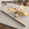 Natural Linen Hunting Toy Cat Wand with Bag, Interactive Bell, Handheld Interaction Stick Wooden Handle Feather for Indoor Cats Scratching Chasing