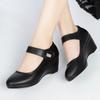 Fashion Mom Shoes High-heel Wedge 2024 New Women Autumn Shoes Round Head Mid-aged Shallow Mouth Ladies Shoes