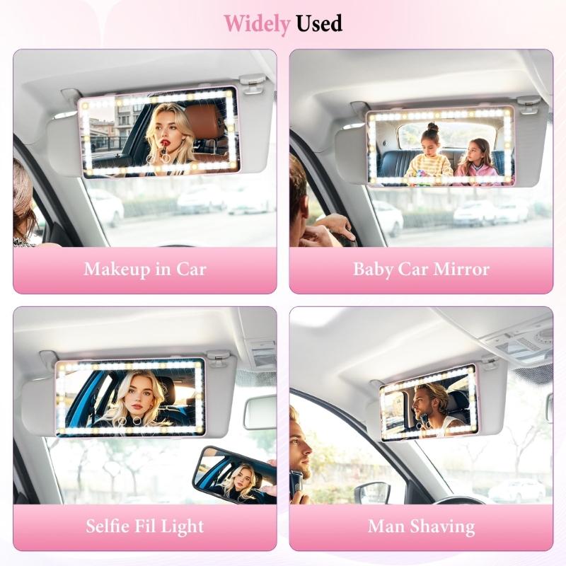 Rechargeable Makeup Mirror with Dimmable Touch 60 LEDs 3 Light Modes for Car Sun Visors Interior Accessory Quick Install