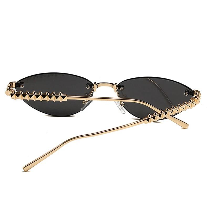 Rimless Cat Eye Sunglasses for Women Men Metal Rivet Leg UV Protection Sunglasses Outdoor Driving Travel Beach Goggle Shades