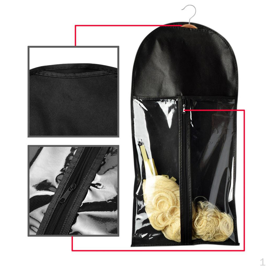 Dustproof Hair Extensions Wig Stand Storage Bag Holder Case Black
