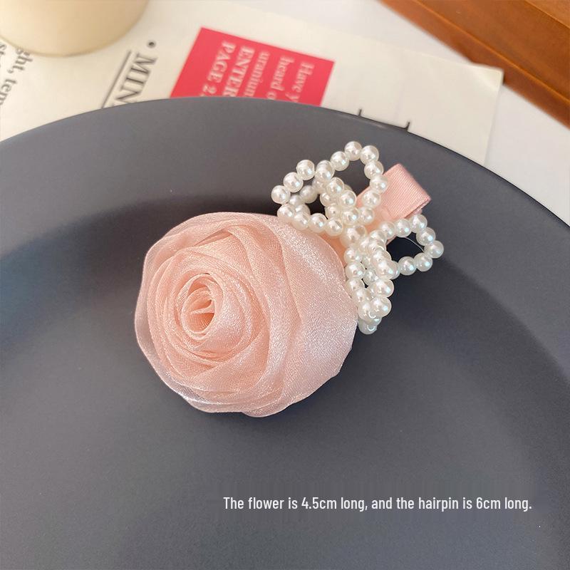 

Korean Rose Flower Hair Tie & Bow Clip Set