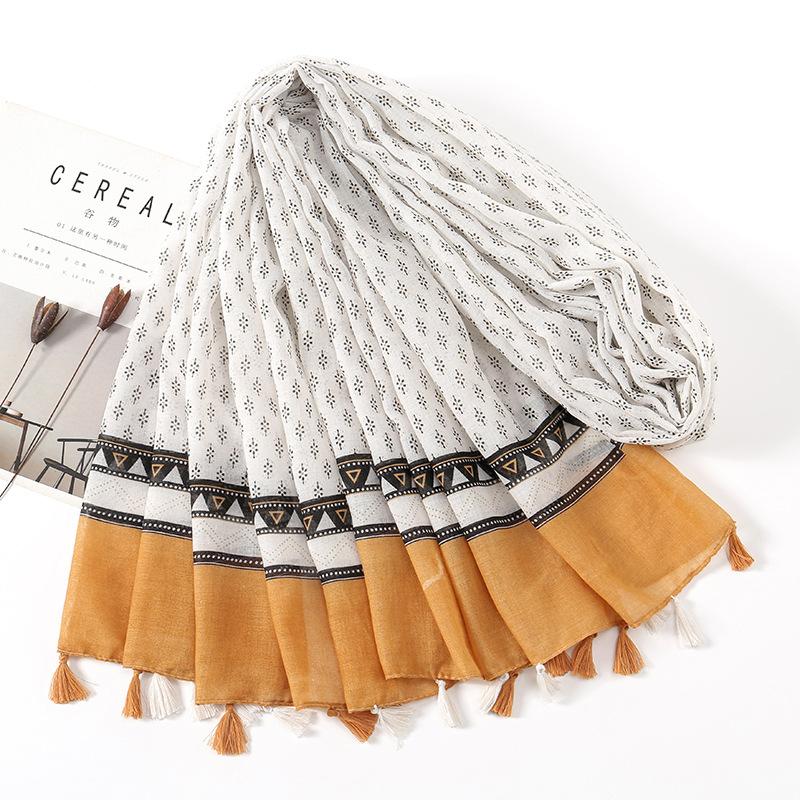 Fashion Printing Flower Tassel Shawl Cotton Viscose Scarf Women Beach Sunscreen Shawl Muslim Hijab Wrap Headscarf  Foulard Femme