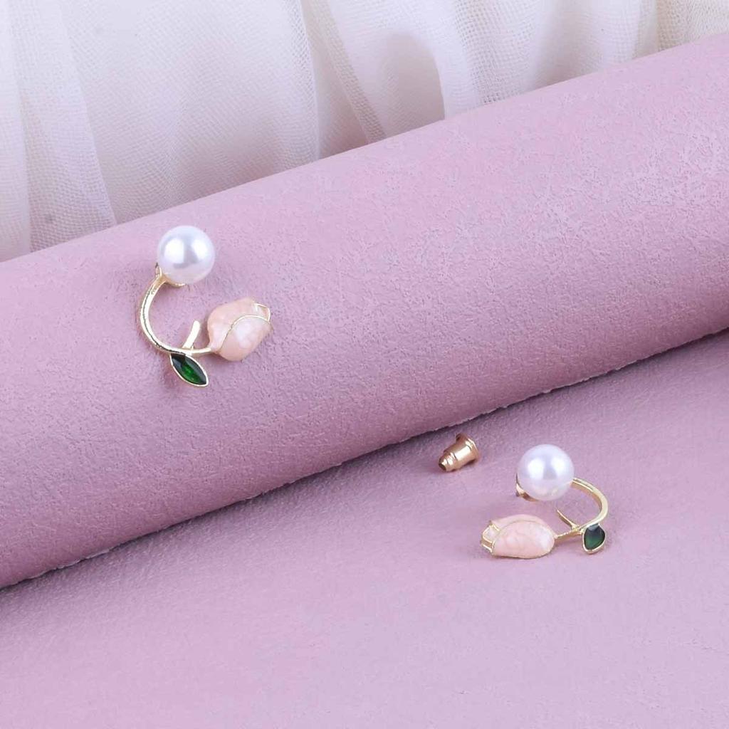 Huailang New Product Super Fairy Design Tulip Imitation Pearl Earrings Simple Niche Stud Earrings Women's New Trendy and High-end Sense