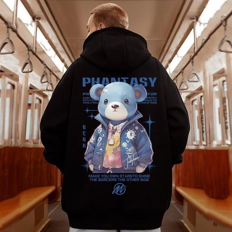 M-8XL Heavy Duty Hoodie Starry Bear Print American Trendy Style Autumn/Winter Hoodie Couple's Wear