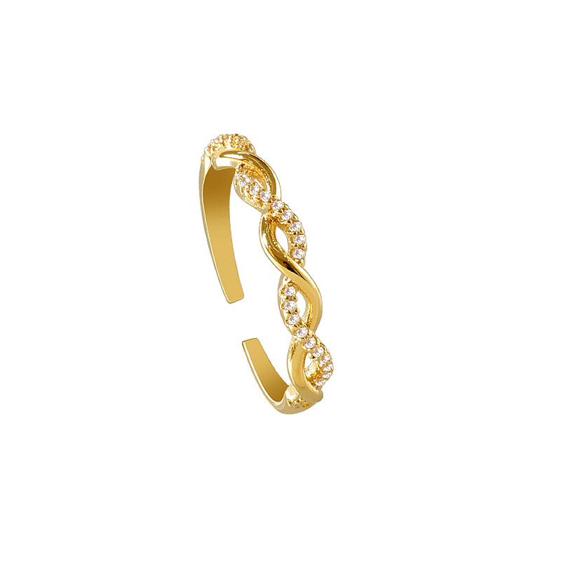 S925 Sterling Silver Woven Twist Adjustable Zircon Rope Ring for Women