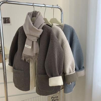 Thickened Vintage Lamb Wool Jacket Women's Tweed Style Loose-fit Medium-length Winter Coat Crew Neck