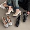 Design shoes women's spring thick heel ballet bow heightening versatile punk Mary Jane shoes women's ballet academy style