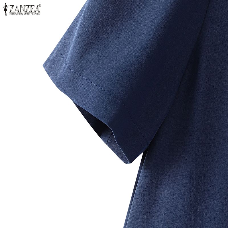 ZANZEA Elegancka damska sukienka casualowa z dekoltem w serek, krótkim rękawem, w kształcie litery A