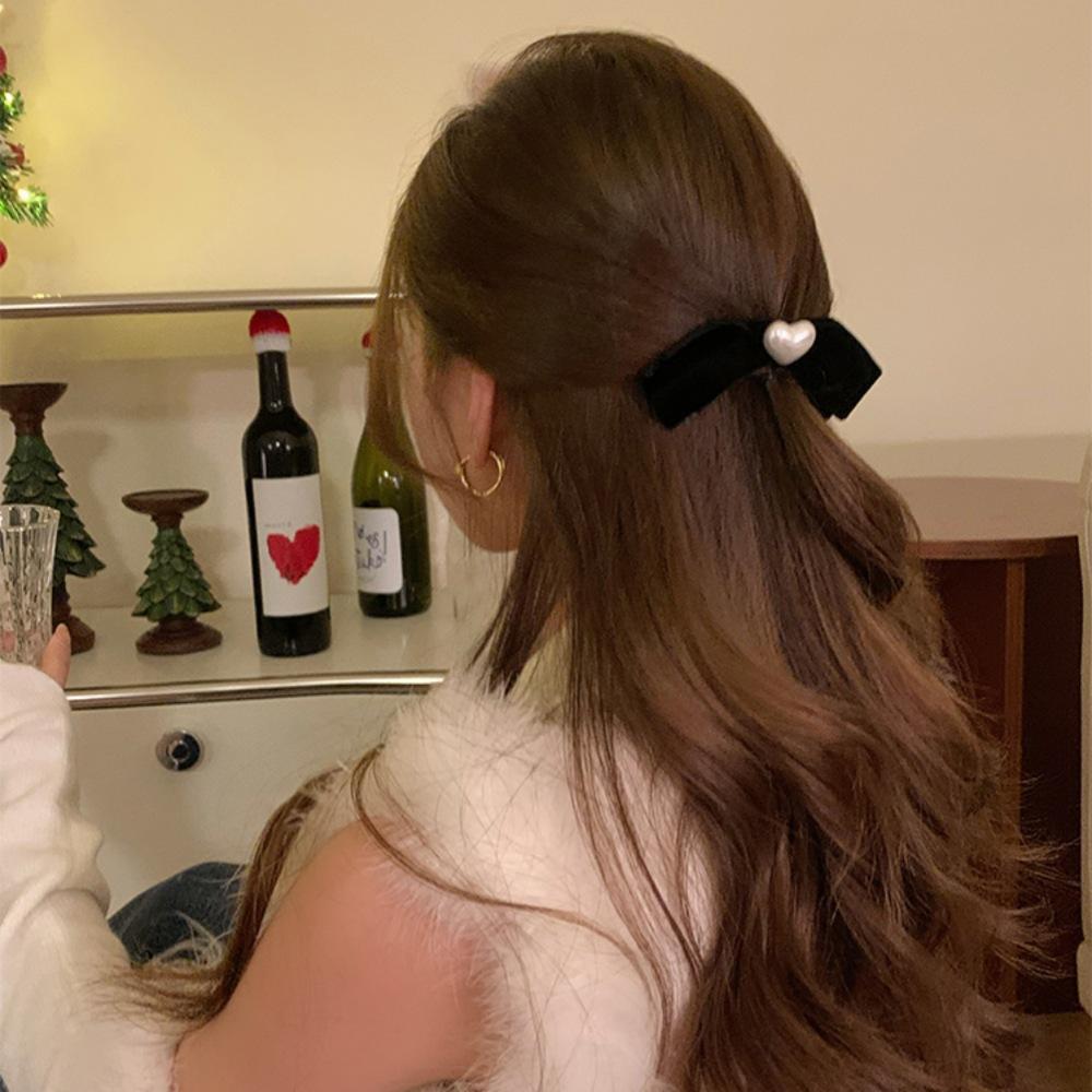 

Black velvet bow hairpin, simple and versatile side hairpin, pearl versatile headgear tide