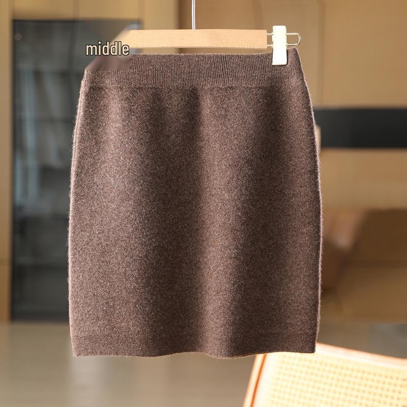 Women's High Waist Pure Wool Cashmere Knitted Skirt - Sexy, Slim Fit for Autumn/Winter