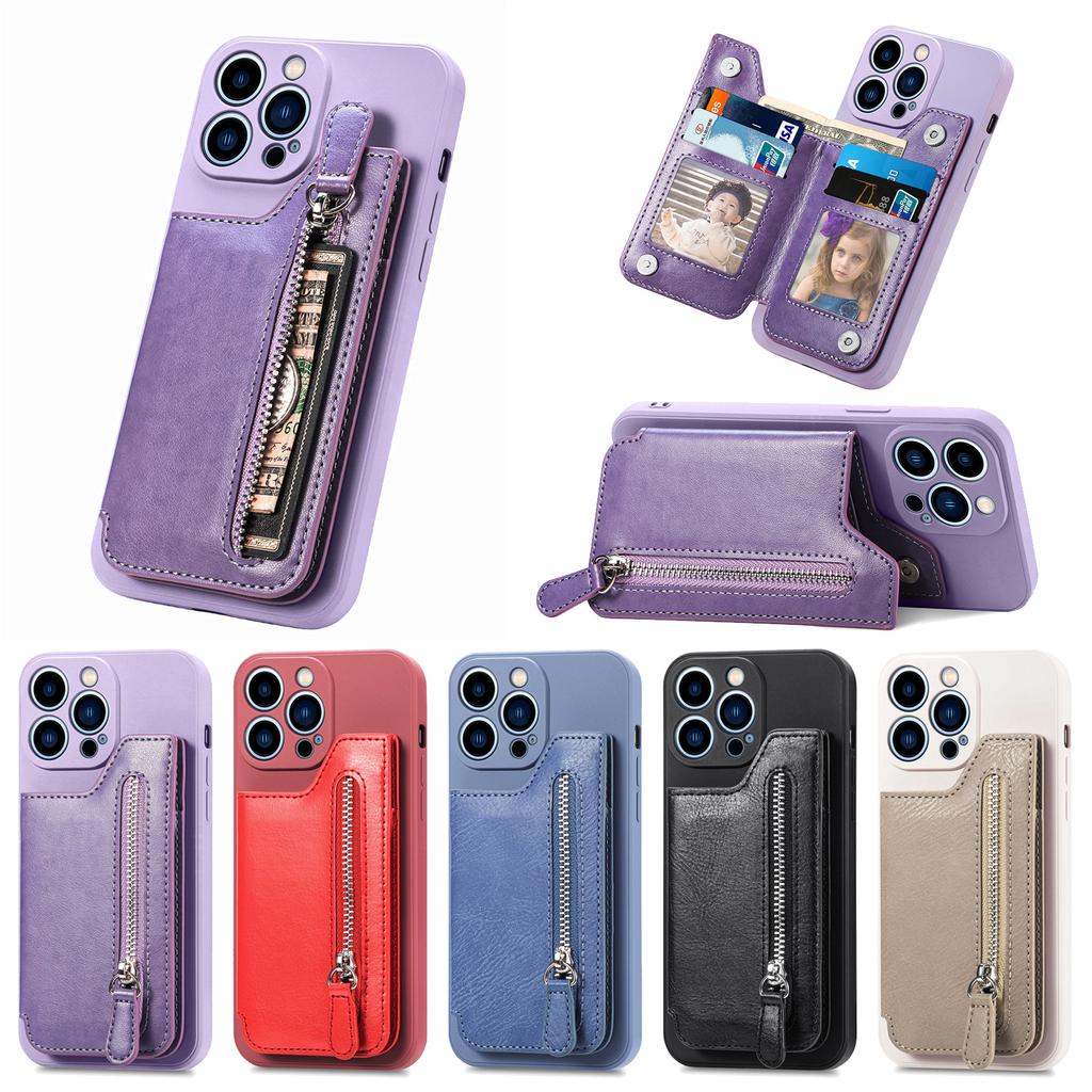 Zipper Wallet with Card Holder Phone Case for IPhone 13 12 Mini 15 14 11 Pro Max XS XR X 7 8 Plus Hard Shell Shockproof Cover
