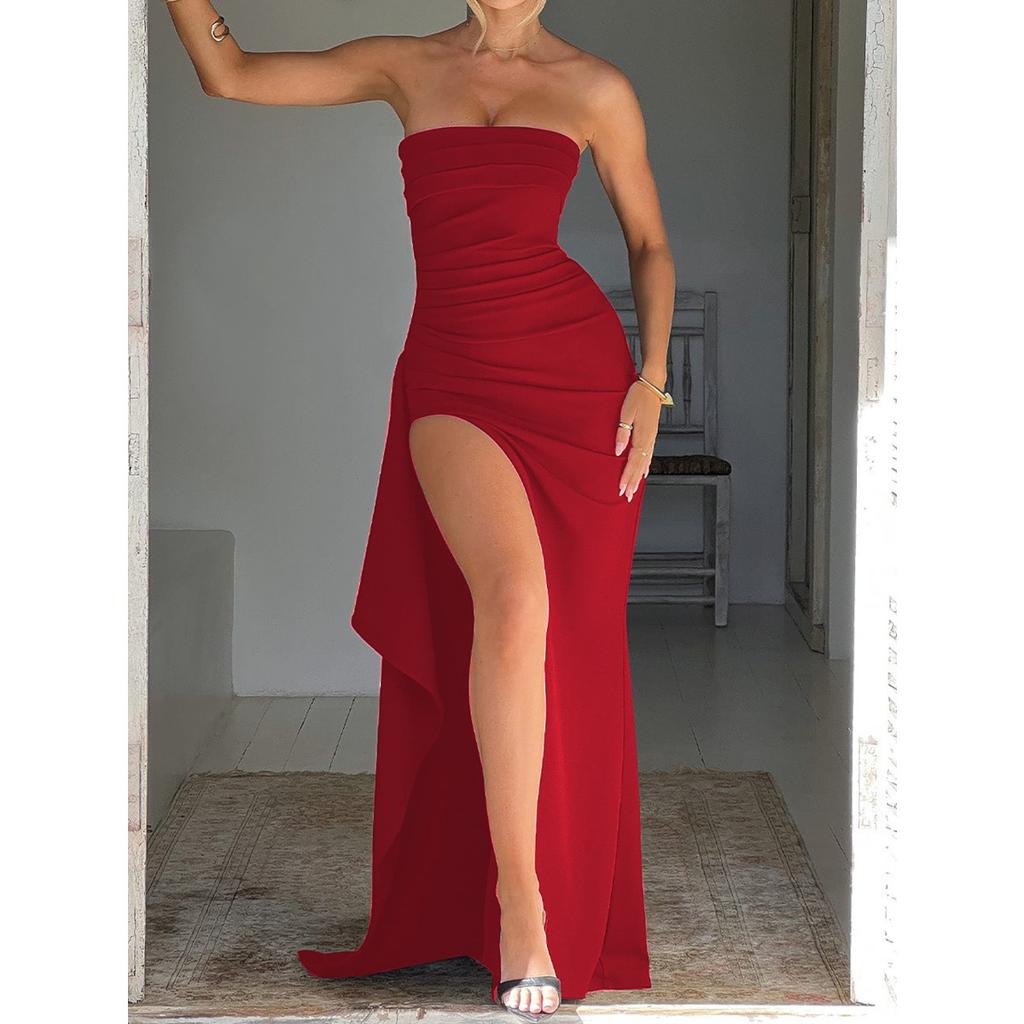 Spring Sweet & Spicy Style Irregular Strapless Collarless Dress Elegant Women's Casual Dress