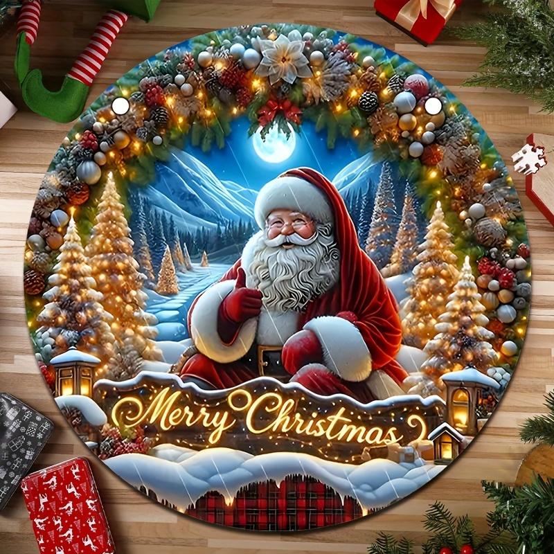 1Pcs Christmas Santa Print Round Area Rug Indoor Non-Slip Washable Fiber Carpet Soft Comfortable Mat For Bedroom Living Room