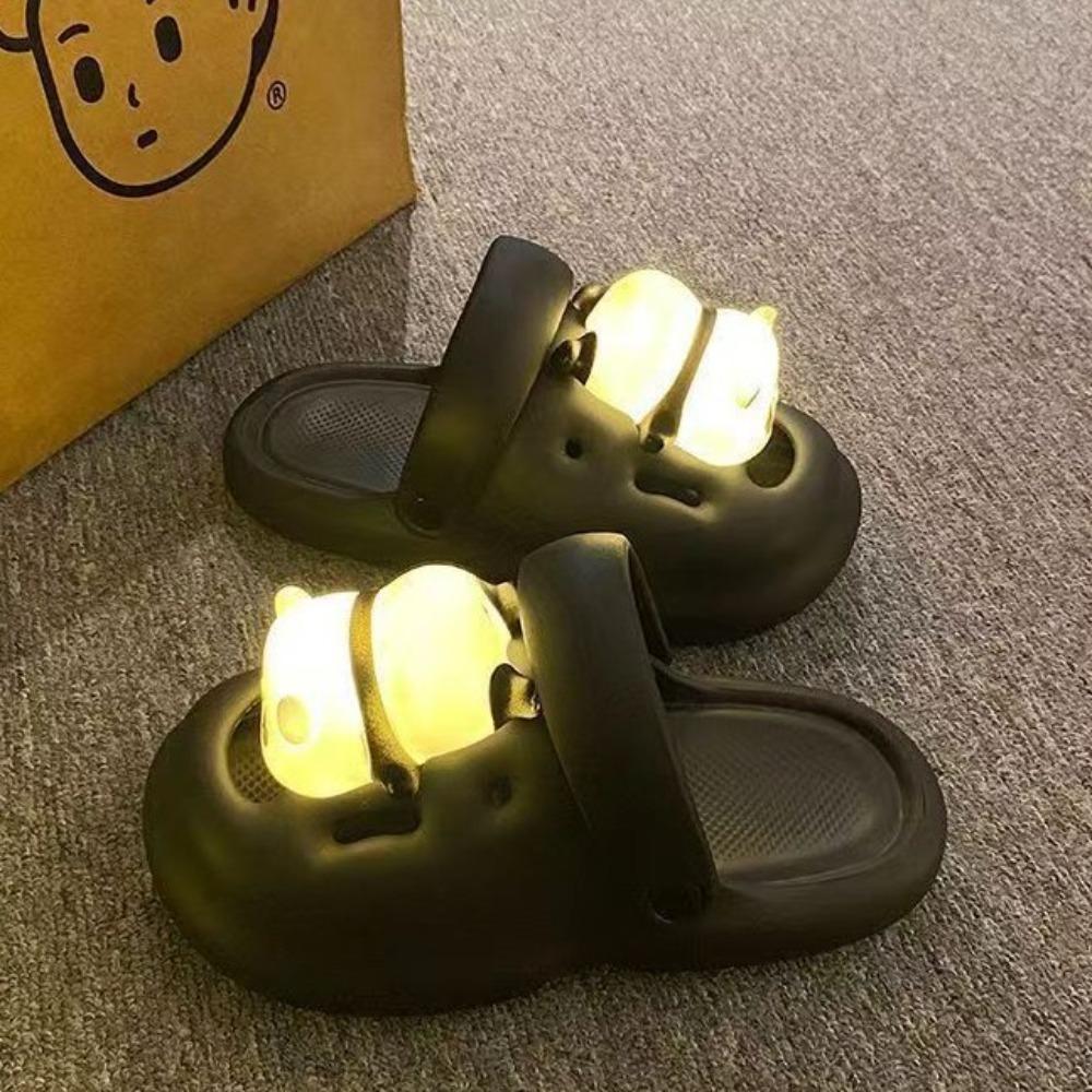 Cartoon Lighting Panda Slippers 3D Animal Panda Slides Sandals Outer Wear Shoes Summer Beach