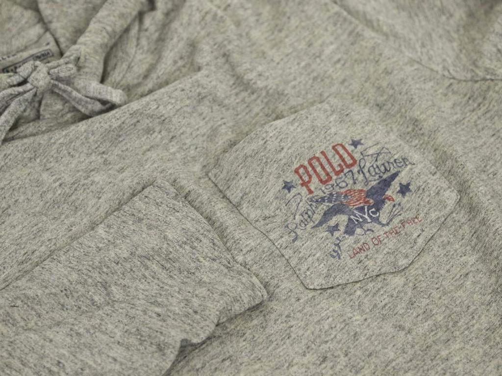 Polo Ralph Lauren Long Sleeve Hooded with Chest Size Men's T-Shirt Pocket, 0107226-M-GREY