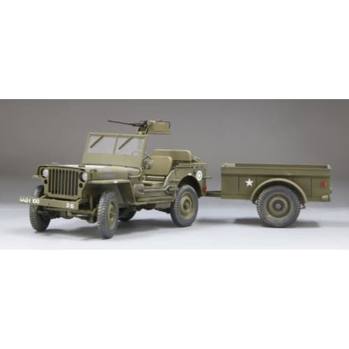 Fine Molds 1/20 Scale American 1/4-Ton 4x4 Truck (with Trailer and Machine Gun) Plastic Model 82002 (Combat Vehicle)