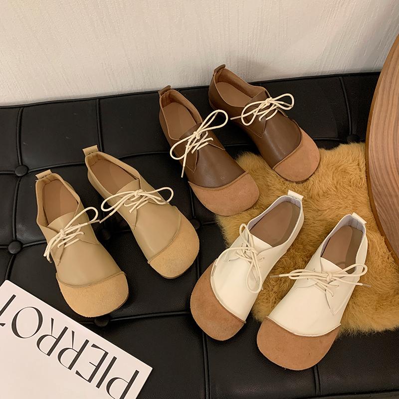 Dámská obuv 2024 Jaro Léto Nové Ploché Boty Klasické Retro Dámské Obuv pro volný čas Móda Barva Sladěná Šněrovací Vycházková obuv