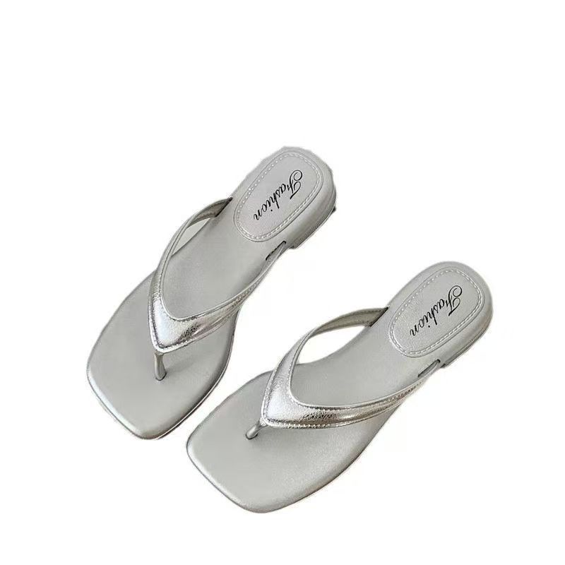 Einfarbige quadratische Zehentrenner für Damen, weiche rutschfeste Sohle, lässige Sommersandalen, Innen-Außenbereich, Strand-Pool-Schuhe