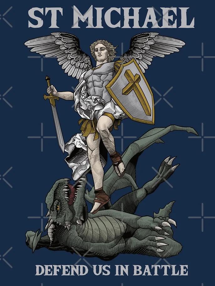 Saint Michael Defend Us in Battle Catholicism The Archangel TShirt 100 Cotton ONeck Short Sleeve Summer Casual Mens Tshirt S
