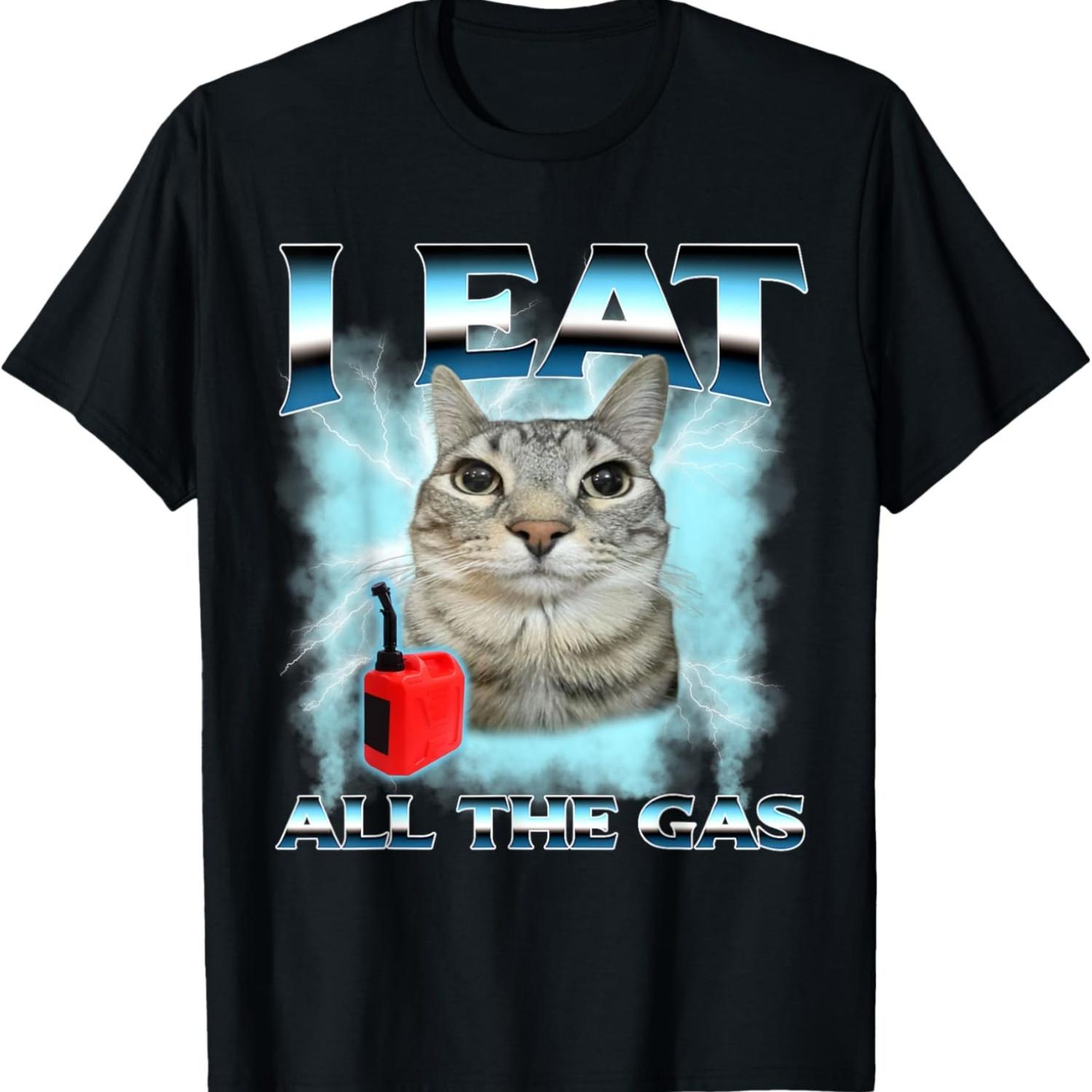 

I Eated All The Gas Cement Cat Meme Funny Viral Humor T-Shirt S чёрный
