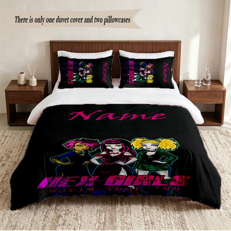 Hex Girls Personalized Custom Name 3‑Piece Bedding Set Soft Duvet Cover Set For Bedroom Home Decor