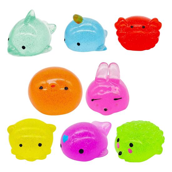 Mini Glitzer Tier Quetschspielzeug Wal Igel Delfin Krabbe Kaninchen Knetspielzeug Angstlinderung