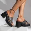 N Nü High Heel Platform Slippers with Peep Toe Block Heel Versatile Wear Square Toe Fashion Shoes