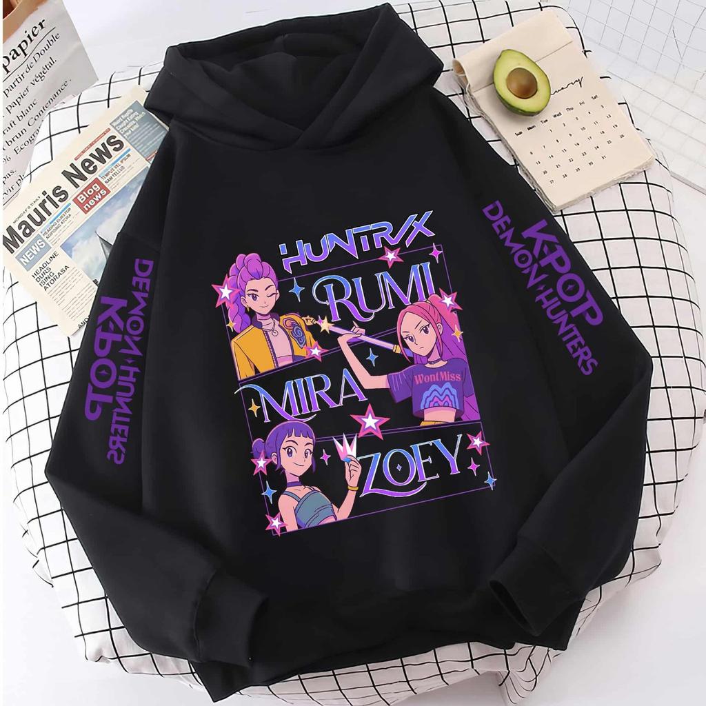 2025 KPop Devil Hunter Cartoon Girl Hooded Sweatshirt Warm Children's Korean Wave Fashion Casual Top Casual Girl Clothing