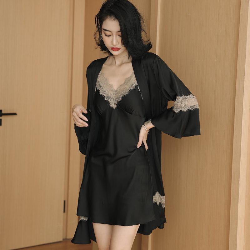 Luxury Silk Two-Piece Lingerie Set: Camisole Nightgown & Robe with Breast Pads
