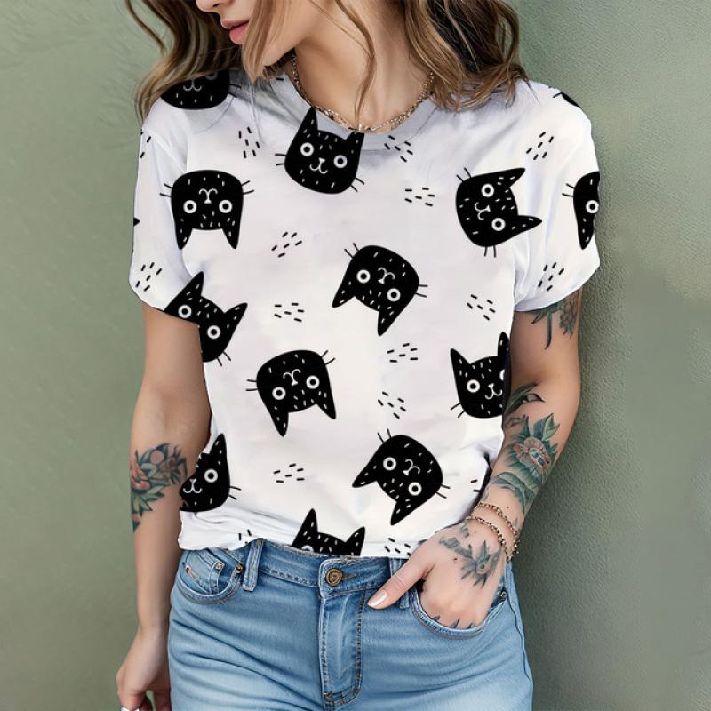 

Летняя женская футболка с 3D принтом аниме кота, женская мода, с коротким рукавом, забавная кавайная футболка с животным узором, женская футболка, детская 5XL