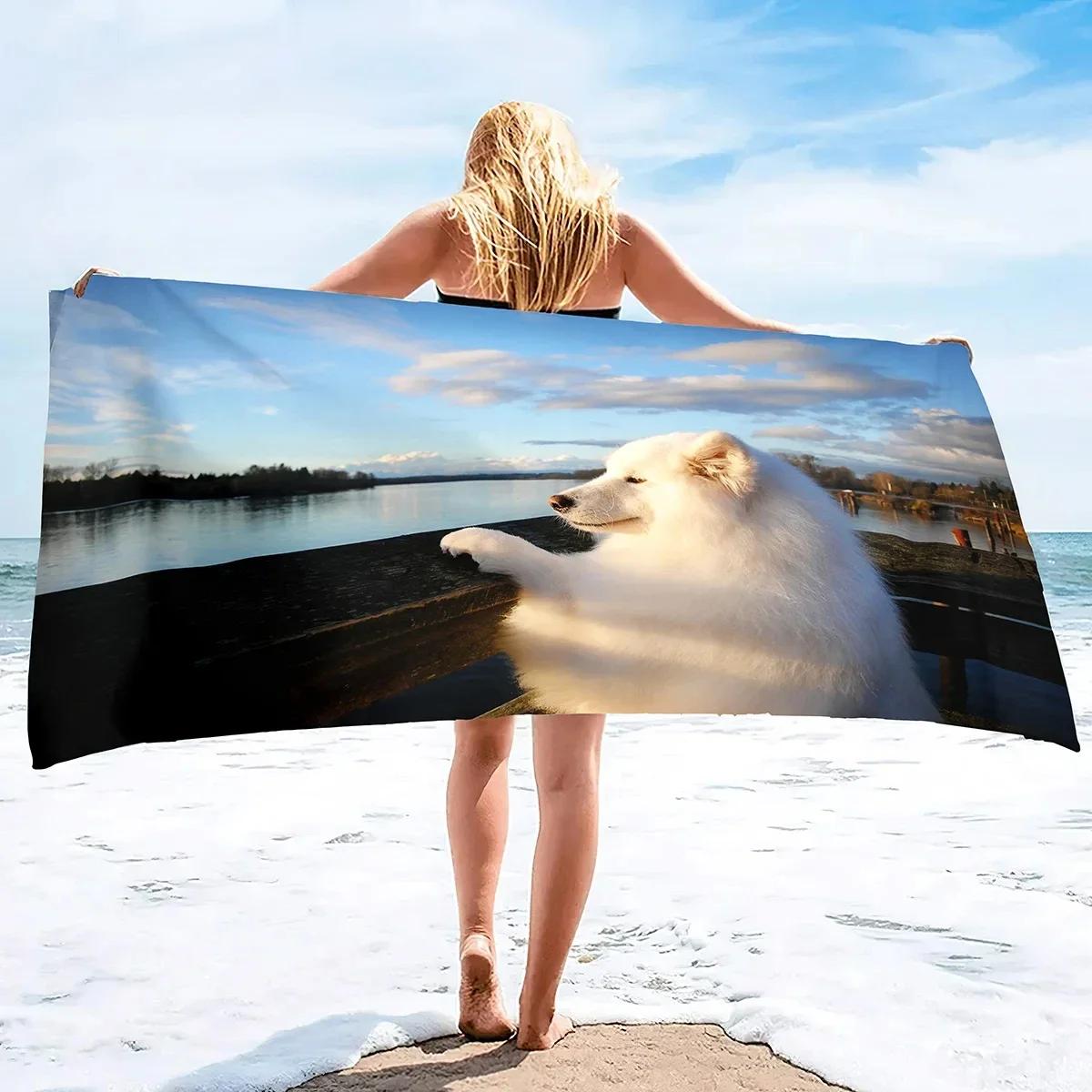 

Samoyed Dog Beach Towel Cute Pet Bath Towel Microfiber Quick Dry Travel Sport Spa Swimming Pool Towels Absorbent Bikini Cover Up W40*H60(CM)