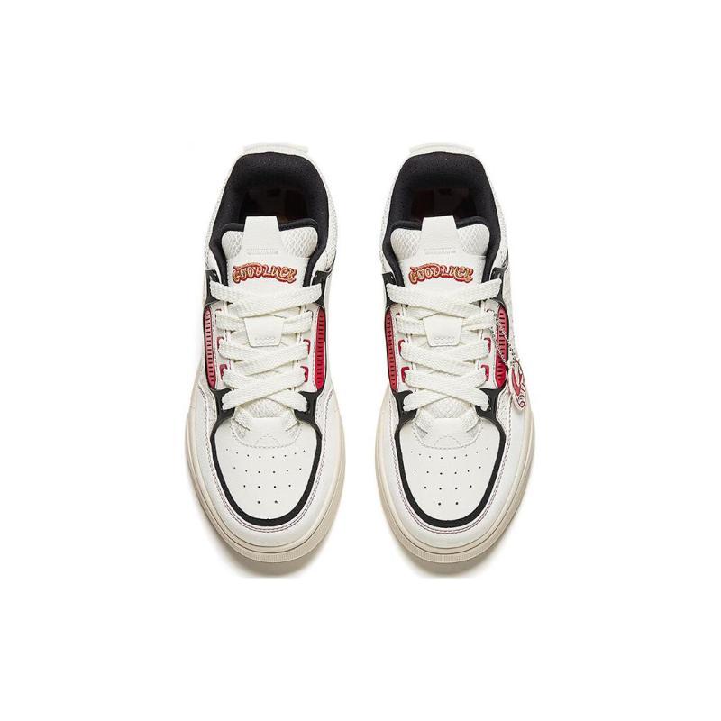 Anta AOJIE Good Things Happen Slip-Resistant Cushioning Wear-Resistant Low-Top Skateboard Shoes Women's White Red Sneakers 122418040-7