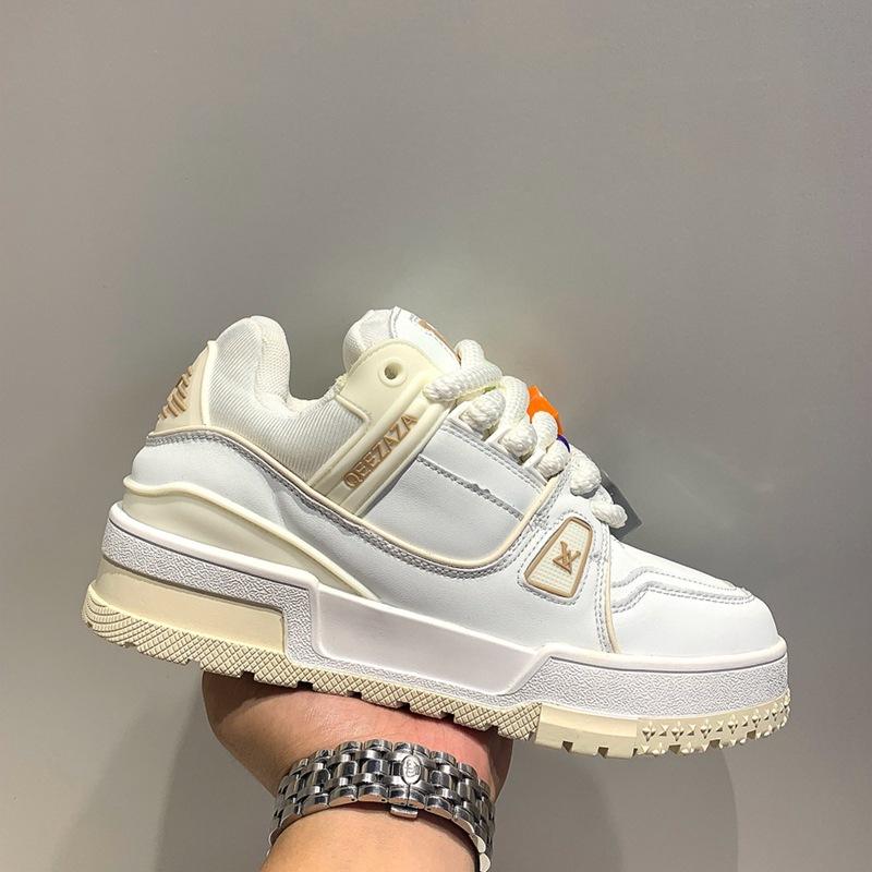 Нишевые дизайнерские парные туфли кожаные толстая подошва увеличивающие рост повседневные хлебные туфли женские маленькие белые туфли кеды 36【female code】