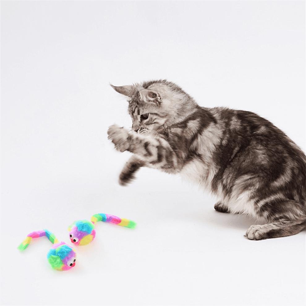 10PCS Rainbow Rabbit Plush Mouse Toy Includes Rattonite Bite Resistant Interactive Play Pet Supplies