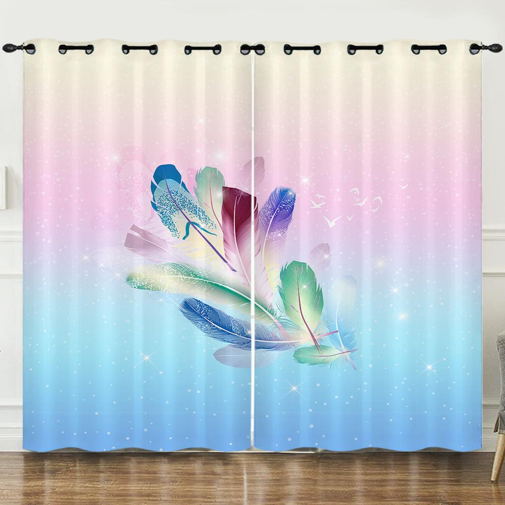 Curtains Color Gradual Change Butterfly Sunshade Child Blackout Curtain Bedroom Without Punching European and American