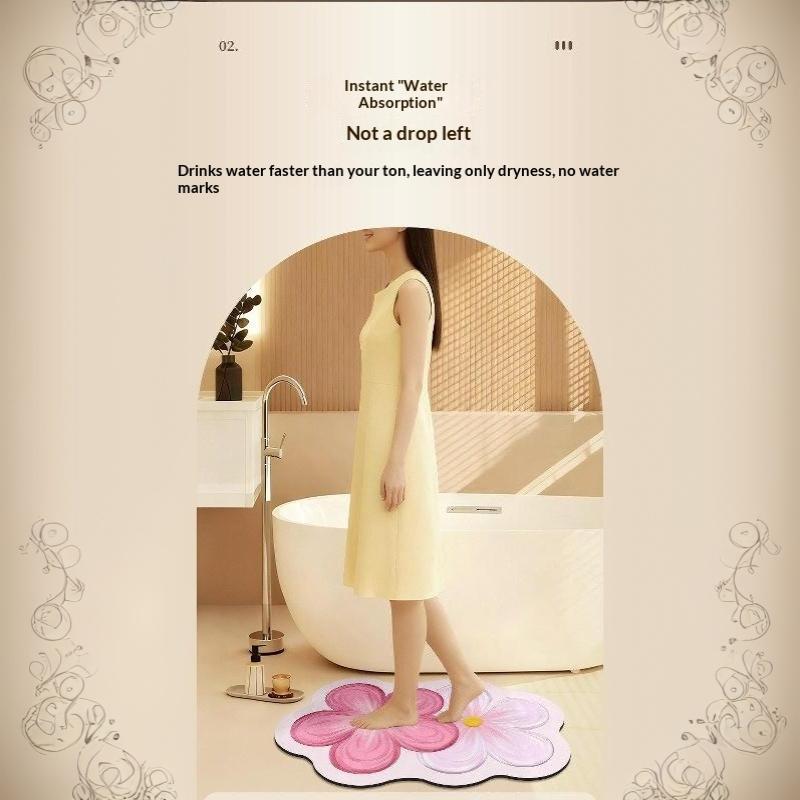 Flower Shaped Bath Mat Bathroom Super Absorbent Foot Mats Non-Slip Quick Dry Shower Pad Toilet Carpet Doormat Washable
