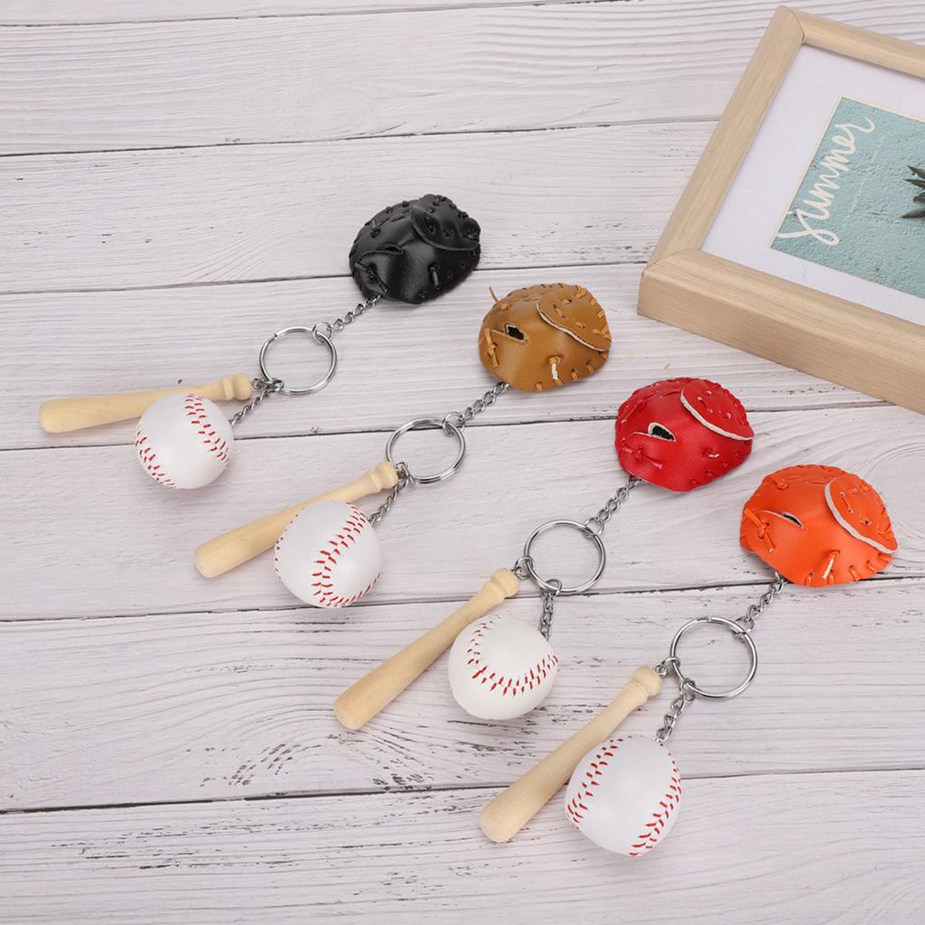 4pcs Mini Baseball Bat Ball Kit Keychain Keyring Pendant Decoration for Bags Key