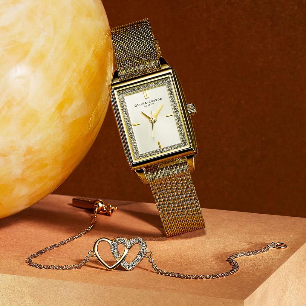 Authorized Dealer Olivia Burton Watch ob24000016 Townhouse 21mm Rectangle White Gold Mesh [OLIVIA BURTON] Women's &