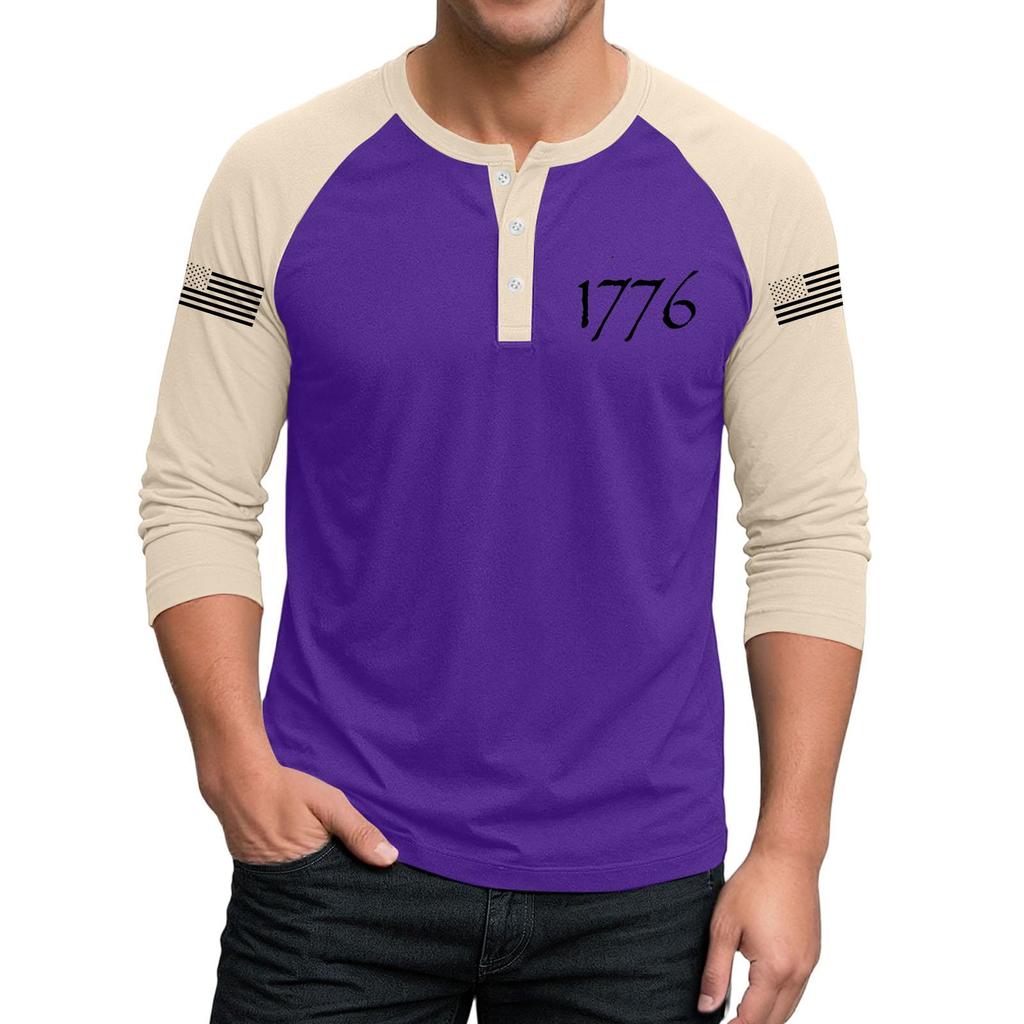 Herren-Raglan-Top mit 3/4-Ärmeln und kontrastfarbener Knopfleiste