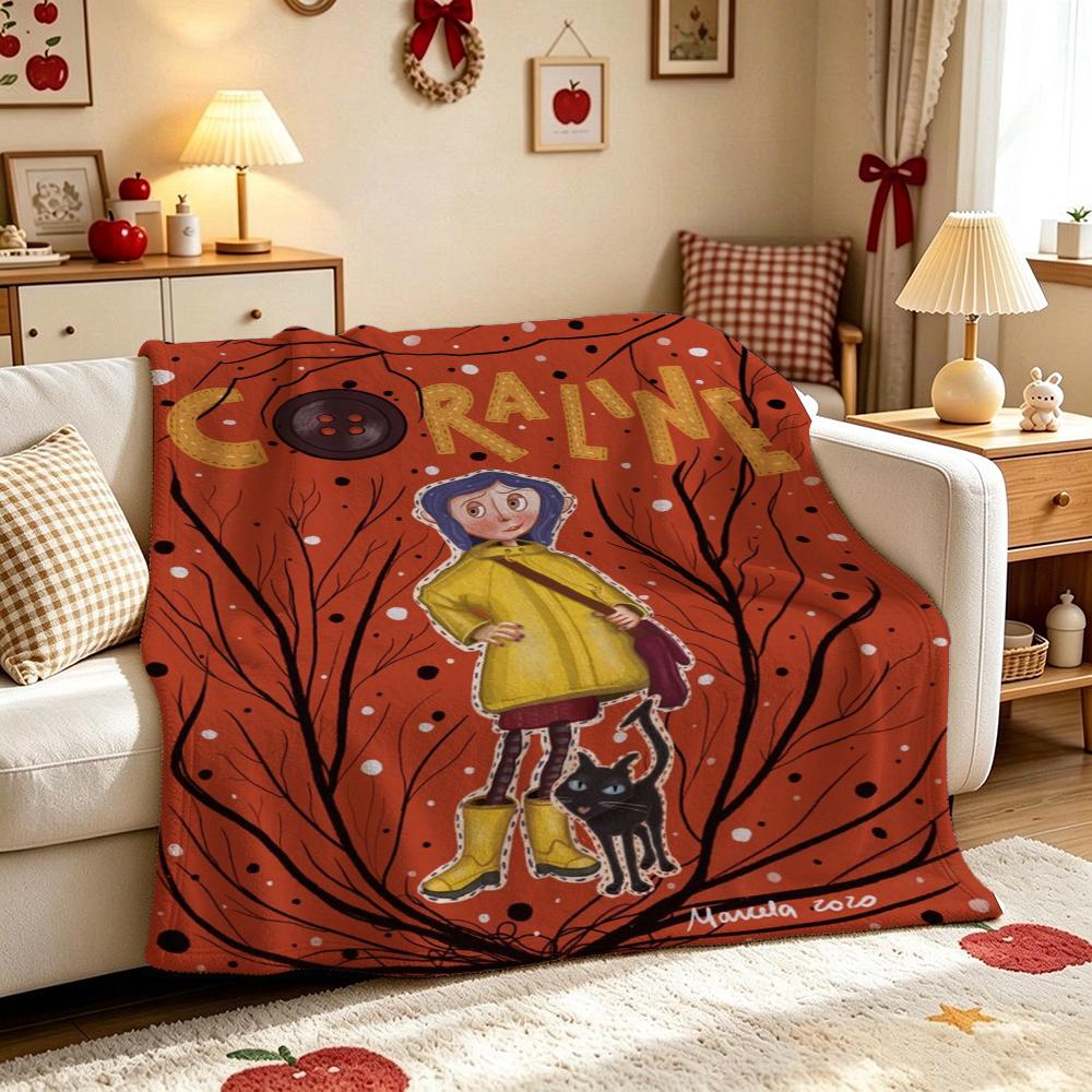 Mysterious Stop Motion Fantasy World Coraline Flannel Printed Blanket Thick Soft Fleece Blanket For Camping Travel Home Decor Holiday Gift