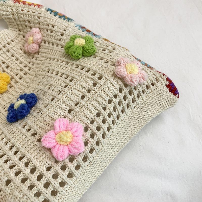 Flower Handwoven Bag Women, New Summer Niche Seaside Vacation Beach Bag Versatile Shoulder Messenger Bag